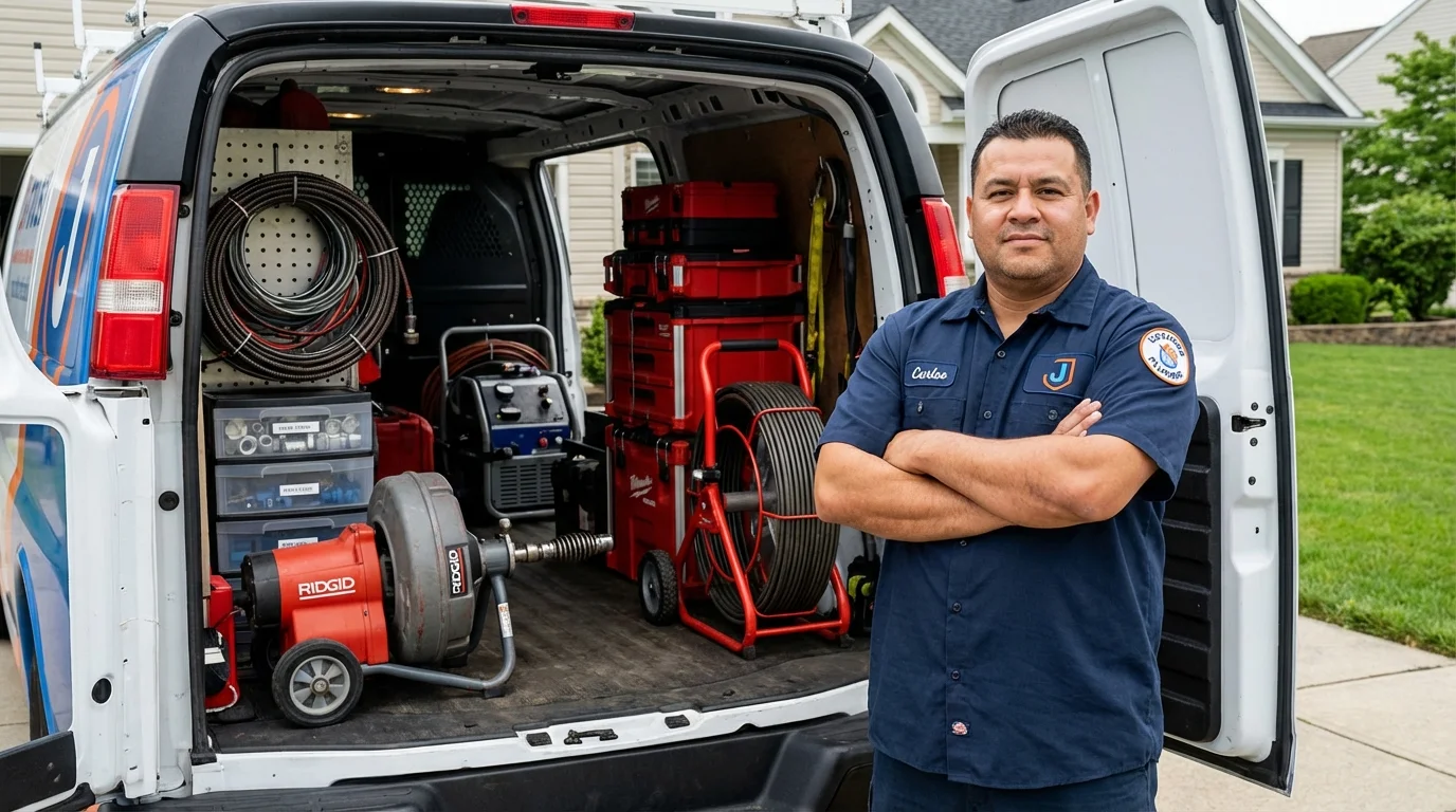 Professional drain cleaning equipment and Johns Plumbing LLC plumber in Melville