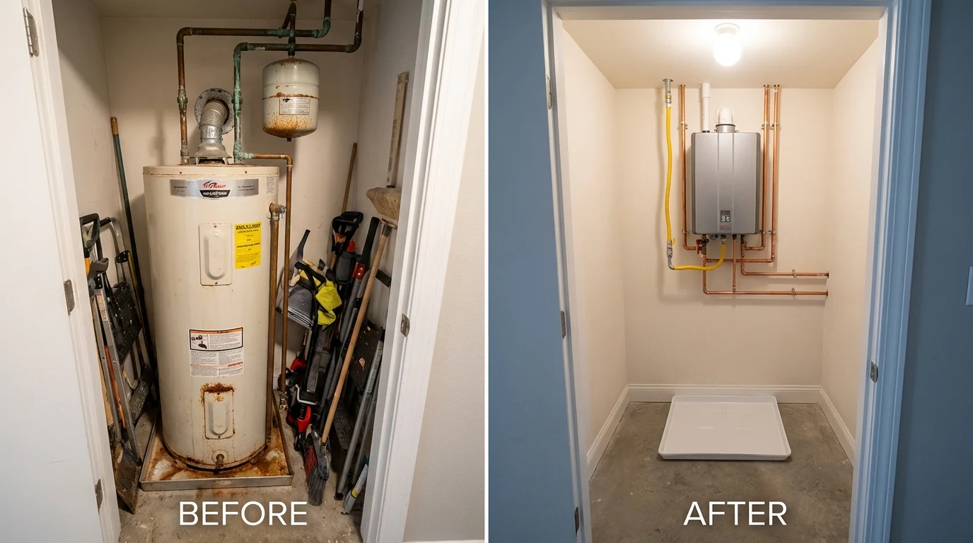 Tank water heater versus wall-mounted tankless unit comparison for Melville, LA homeowners