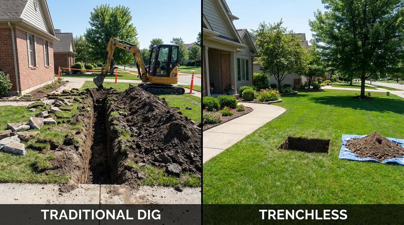 Trenchless sewer repair with minimal yard damage versus traditional excavation in Melville, LA